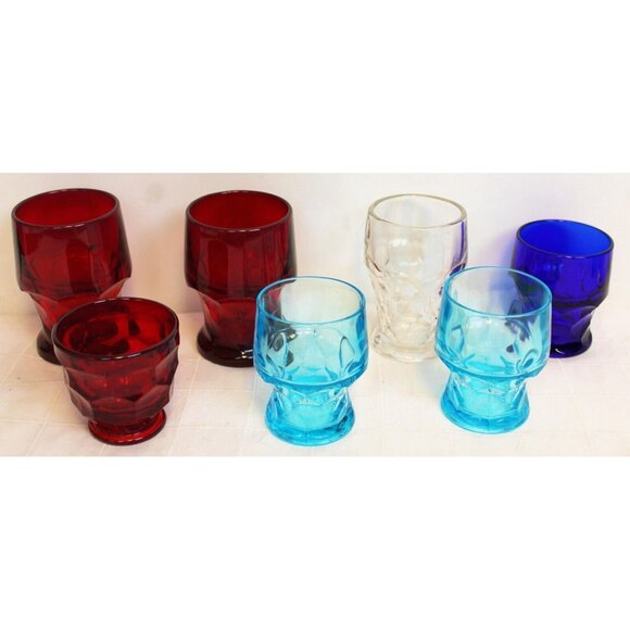 7 Viking Drinking Glass Tumbler Goblet Honeycomb Ruby Red lite Blue Clear Cobalt - Picture 4 of 16